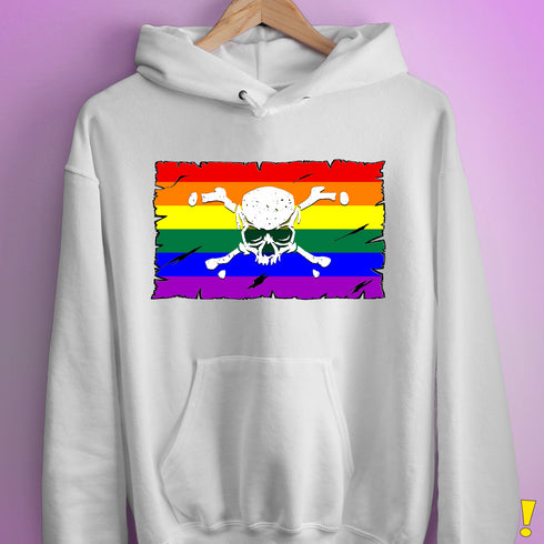 LGBTQ Rainbow Pride Pirate Flag Hoodie - White